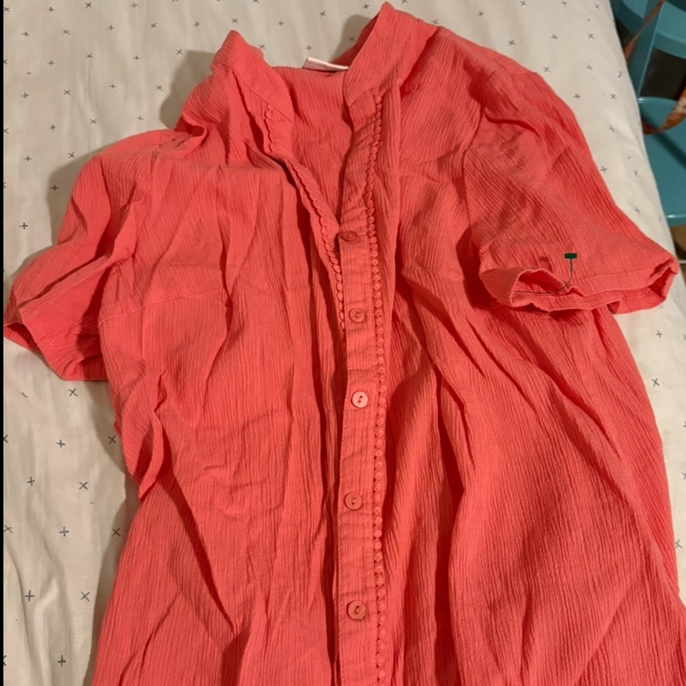 Coral Button-Up Blouse
